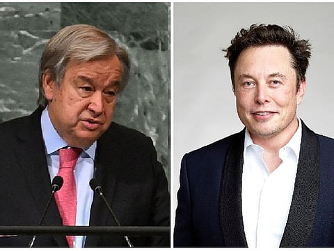 Secretary-General of the United Nations Antonio Guterres (left) and Elon Musk of Twitter / Tesla / Space X.
