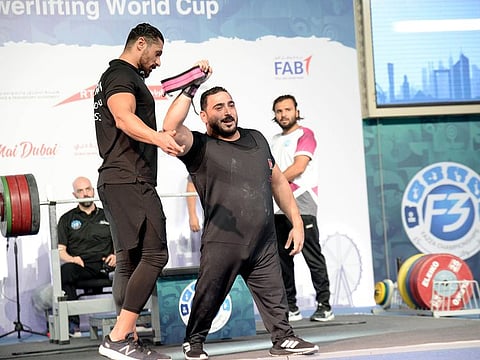 Khattab went six kilograms up in his third round, breaking the world record again at 251 kg and then at 255 kg to display an incredible showing of powerlifting in Dubai.