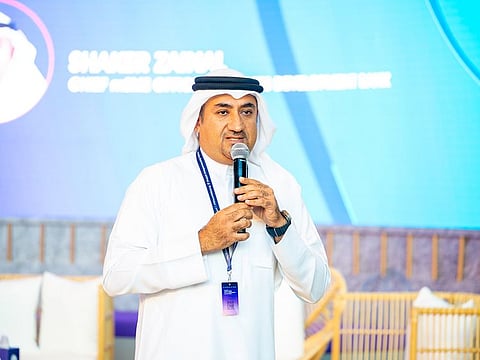 Shaker Zainal, Emirates Development Bank's Chief mSME Officer, speaks at the Sharjah Entrepreneurial Festival.