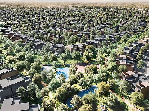 An aerial impression of the Robina project at Masaar.