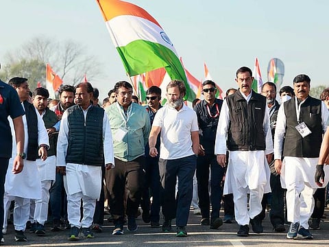Congress leader Rahul Gandhi leads the party's Bharat Jodo Yatra, in Alwar on Monday. 