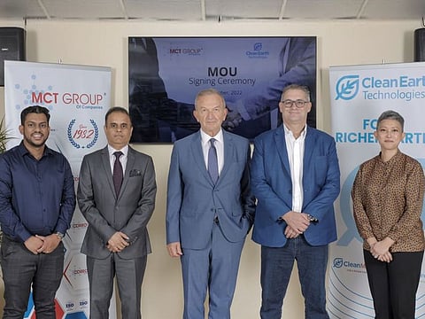 From left to right: Nelson Robert D'Souza, Customer Service Manager, MCT Group of Companies, Bharat Ratteshwar, Executive Director, MCT Group of Companies,  Dr. Misho Ravic, CEO, MCT Group of Companies, Kevin Fell, CEO, Clean Earth Technologies Group, and Su Zainuddin, Chief of Staff, Clean Earth Technologies Group.