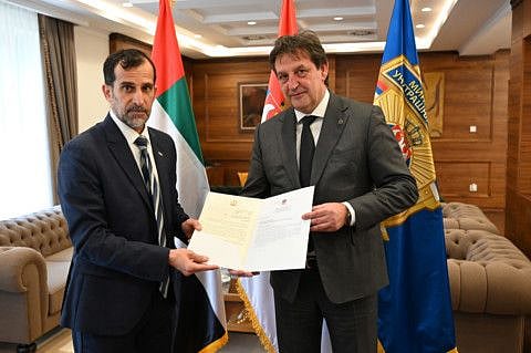 Lieutenant General Abdullah Khalifa Al Marri, Commander-in-Chief of Dubai Police (left) with Bratislav Gašić, Minister of Internal Affairs of the Republic of Serbia.