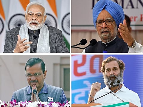 Narendra Modi, Manmohan Singh, Arvind Kejriwal and Rahul Gandhi