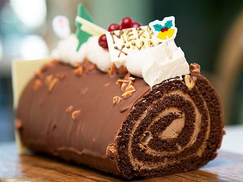 Peanut Chocolate Caramel Buche or Yule Log recipe