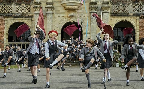 Meesha Garbett, left foreground, and Charlie Hodson-Prior in Roald Dahl’s “Matilda: The Musical."