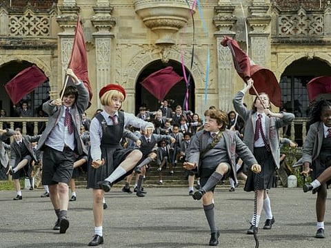 Meesha Garbett, left foreground, and Charlie Hodson-Prior in Roald Dahl’s “Matilda: The Musical."