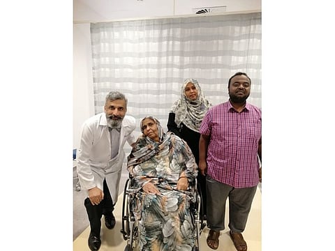 Professor Amir Nisar, Consultant General Surgeon at Fakeeh University Hospital and his patient Najwa Abdel Mounem Ahmed