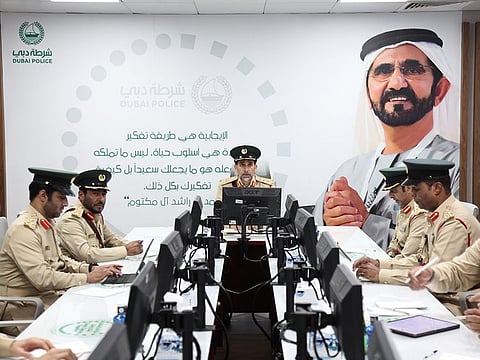 Police chief Lt Gen Al Marri heads a meeting during the annual inspection of the traffic department
