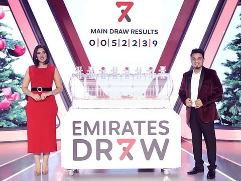 Emirates Draw hosts announcing the winning numbers on Saturday 