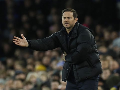 Everton manager Frank Lampard reacts during the Premier League match against Wolves at Goodison Park, Liverpool, England.