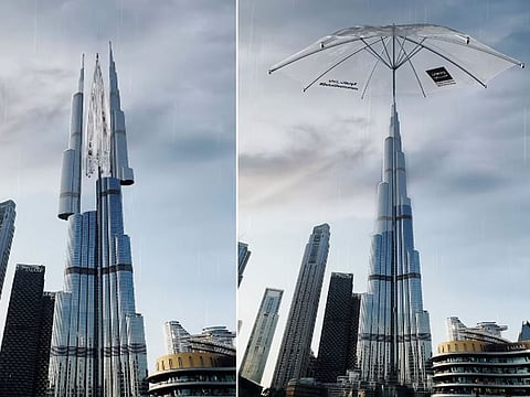 Giant umbrella covers Burj Khalifa