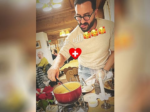  Saif could be seen enjoying Fondue at a restaurant with a funny facial expression