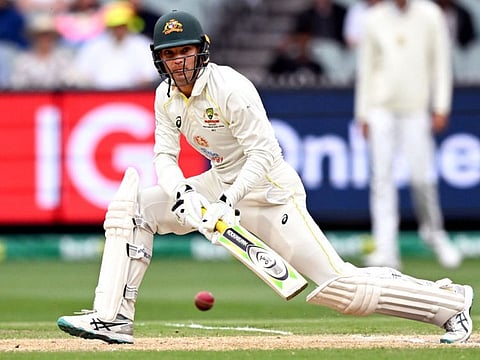 Australian batsman Alex Carey plays a shot on the third day of the second Test against South Africa at the MCG in Melbourne.