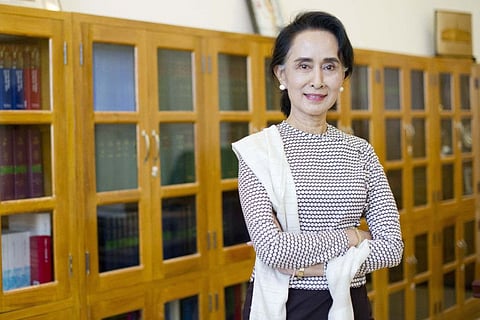 (FILES) In this file photo taken on August 25, 2015, chairperson of National League for Democracy (NLD) Aung San Suu Kyi poses for a photograph during an interview at parliament. - A Myanmar junta court jailed ousted civilian leader Aung San Suu Kyi for seven years for corruption on December 30, 2022, a legal source told AFP, ending the 18-month trial of the Nobel laureate. (Photo by AFP)