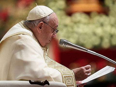Pope Francis leads the Vespers and Te Deum prayer on New Year's Eve in St. Peter's Basilica after the death of former Pope Benedict at the Vatican