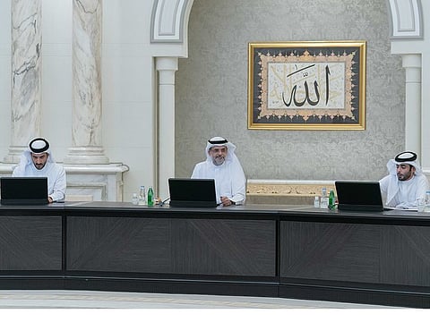 The meeting was chaired by Sheikh Sultan bin Mohammed bin Sultan Al Qasimi (centre) in the presence of Sheikh Sultan bin Ahmed bin Sultan Al Qasimi (left)