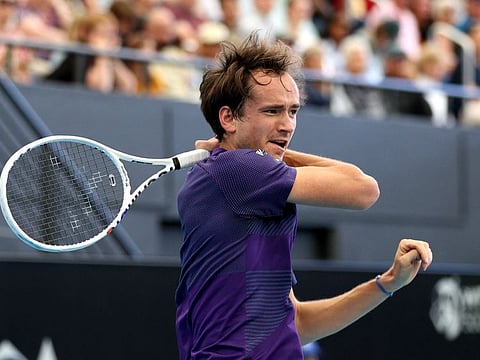 Russia's Daniil Medvedev in action during his second round match against Serbia's Miomir Kecmanovic.