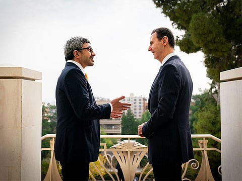   Bashar Al Assad, President of Syria with  Sheikh Abdullah bin Zayed Al Nahyan, Minister of Foreign Affairs and International Cooperation.