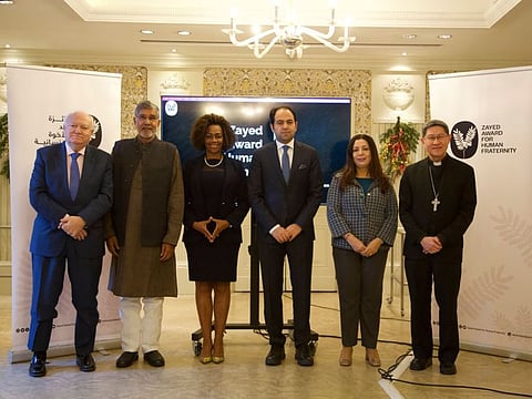 The 2023 judging committee members for the Zayed Award for Human Fraternity during meeting in Rome