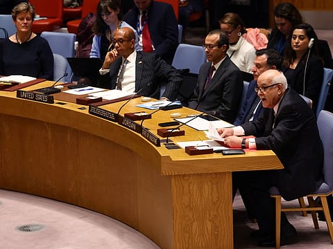 Riyad H. Mansour, Permanent Observer of Palestine to the United Nations, speaks during a UN Security Council meeting to discuss recent developments at the Al Aqsa mosque compound in Jerusalem, at UN headquarters in New York City, US, on January 5, 2023. 