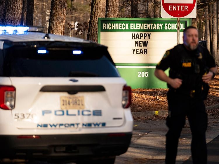 Police respond to a shooting at Richneck Elementary School, in Newport News, Virginian. 