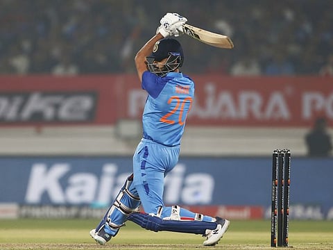 India's Surya Kumar Yadav plays a shot during the 3rd T20 match in the Sri Lanka tour of India 2023, at Saurashtra Cricket Association Stadium, in Rajkot.