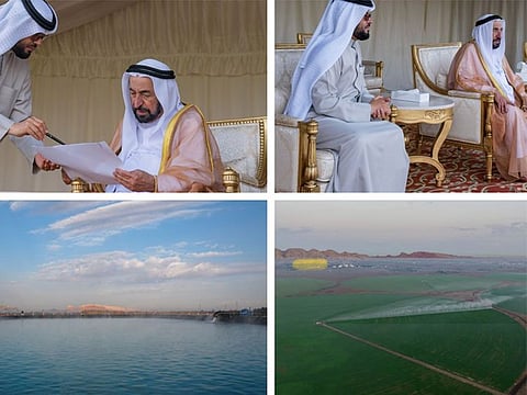 His Highness Dr. Sheikh Sultan bin Muhammad Al Qasimi, Supreme Council Member and Ruler of Sharjah at the Mleiha wheat farm on Sunday.