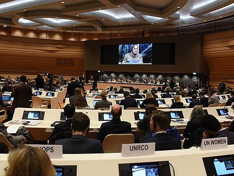 Pakistan’s Prime Minister Shehbaz Sharif addressing the international conference on floods recovery in Geneva, Switzerland, on January 9, 2023. 