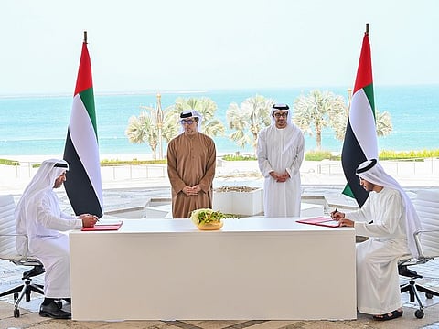  Sheikh Mansour bin Zayed Al Nahyan and Sheikh Abdullah bin Zayed Al Nahyan during the launch of the Nafis leadership Development Programme in the private sector.