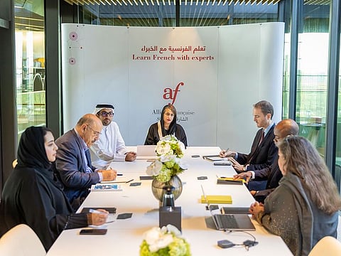 Sheikha Hoor Al Qasimi (centre) led the first meeting of the board of directors of Alliance Française at the House of Wisdom