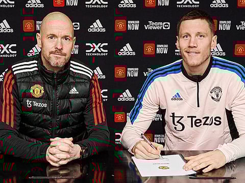 Man Utd coach Erik Ten Hag (left) with new signing Wout Weghorst.