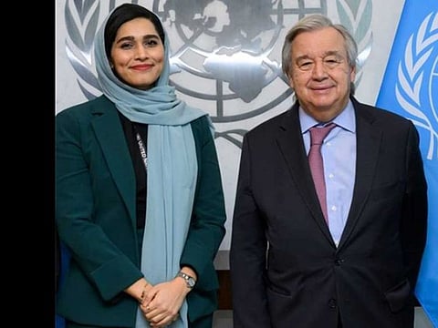 Saudi lawyer Jood Al Harthi with UN Secretary-General António Guterres.