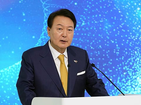 South Korean President Yoon Suk Yeol addressing the ‘Future Vision Forum’ at the Museum of the Future in Dubai on Tuesday