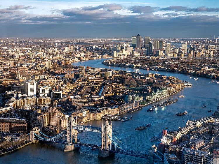 An aerial view of London city skyline.