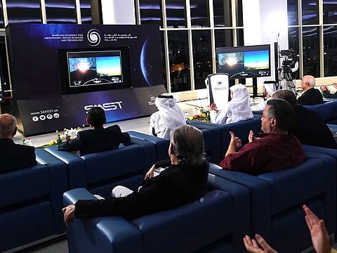 File image of officials in Sharjah following the launch of the satellite from Florida on January 3 