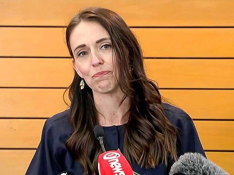 This video frame grab from TVNZ via AFPTV taken on January 19, 2023 shows New Zealand's Prime Minister Jacinda Ardern announcing she will resign from her post next month, in Wellington. 