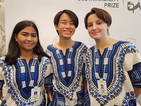 Senra Aggarwal, Roos Postema and Lim Yeu Kin from Tanzania, awarded with Zayed Sustainability Prize for proposing a solution to reduce the fluoride concentration in the community’s drinking water sources.