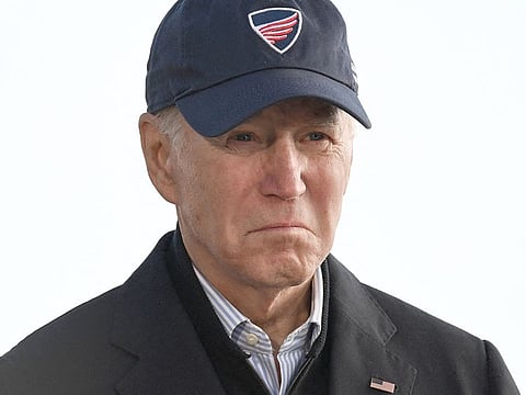 US President Joe Biden speaking to storm-affected people in Seacliff, California, on January 19, 2023.  