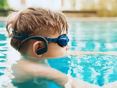 Earphones used for swimming are fully waterproof, and can either have Bluetooth or an audio library so that you're never short of a soundtrack as you swim. Picture for illustrative purposes only.