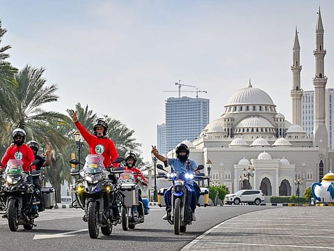 Pakistani bikers at Sharjah's Buhairah Corniche during their visit to UAE on their way to Saudi Arabia