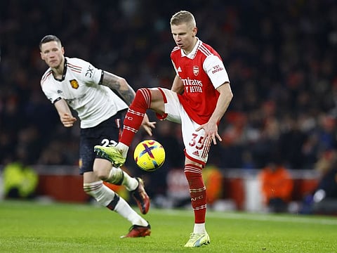 Manchester United's Wout Weghorst (left) in action with Arsenal's Oleksandr Zinchenko during the Premier League match at the Emirates Stadium, London, Britain.