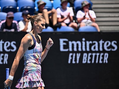 Czech Republic's Karolina Pliskova reacts after a point against China's Zhang Shuai during their women's singles match on day eight of the Australian Open tennis tournament in Melbourne.