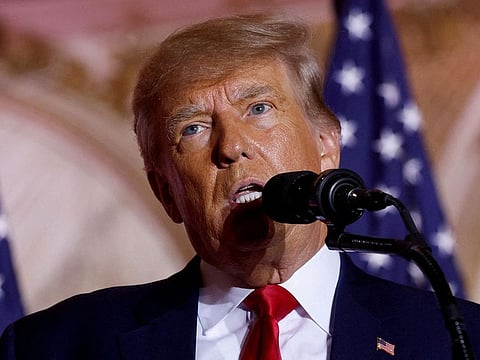 Former US President Donald Trump announces that he will once again run in the 2024  US presidential election during an event at his Mar-a-Lago estate in Palm Beach, Florida.