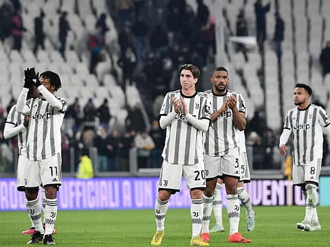 Juventus' players react after a draw in the Italian Serie A match against Atalanta at the Juventus Stadium in Turin.