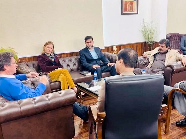 Sindh Culture Minister Syed Sardar Ali Shah holding talks with Unesco's delegation on Mohenjo Daro.  