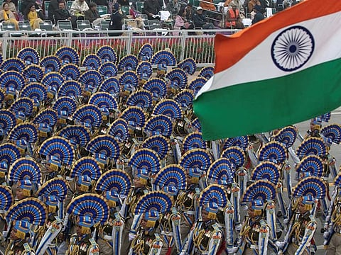 Indian soldiers march during the Republic Day parade in New Delhi. REUTERS/Adnan Abidi