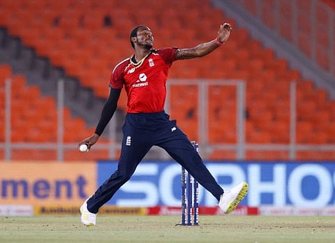 England's Jofra Archer in action during the fourth ODI against India in Ahmedabad.