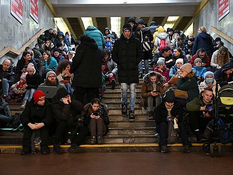 People take shelter inside a metro station during massive Russian missile attacks in Kyiv, Ukraine January 26, 2023.