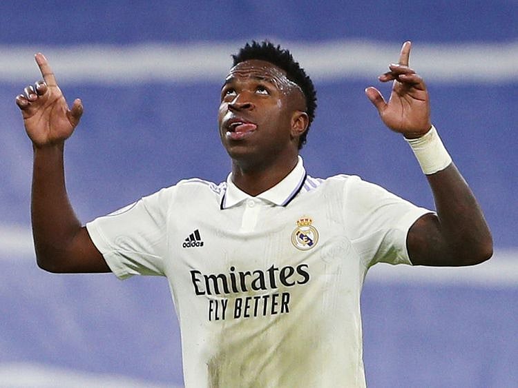 Real Madrid's Brazilian forward Vinicius Junior celebrates
